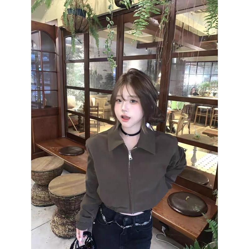 Womens Short Jacket Fall Korean Style Slim Fit Solid Color Casual Outerwear Petite Women