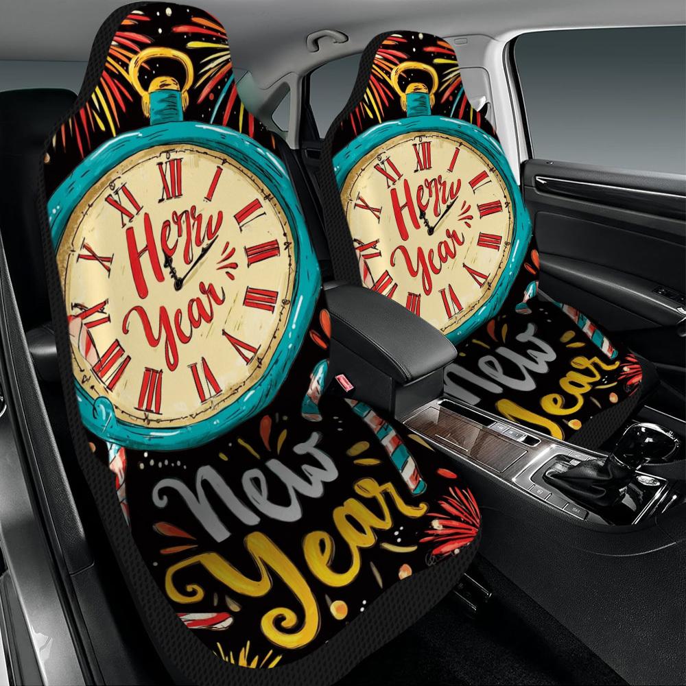 2pcs New Year Celebration Vintage Clock Pattern Car Seat Covers | Comfortable, Easy To Install, Universal Fit For Sedan And SUV
