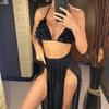 Seksi Fırfırlı Halter Etekli Bikini Kadın Mayo Kadın Mayosu Üç Parça Bikini Seti Yüzücü Mayo