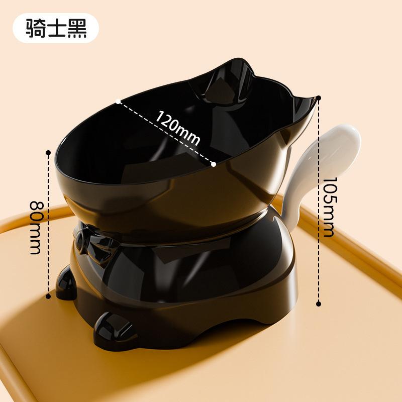 Cat Bowl with Slanted Mouth, Neck Protection Cat Food Bowl, Cat Food and Water Bowl, Anti-Spill Slanted Mouth Cat Bowl, Stainless Steel Cat Bowl Black pet bowl with a kit