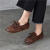 Genuine Leather Soft Soled Loafers Casual Comfortable Round Toe Lace Up Women's Flat Shoes