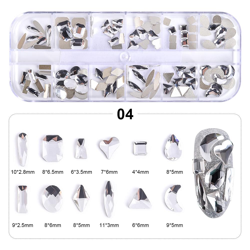kads 12 Grid/Box Nail Art Rhinestone AB Flatback  Multi-size Colorful 3D Crystal Jewelry Manicure Decoration