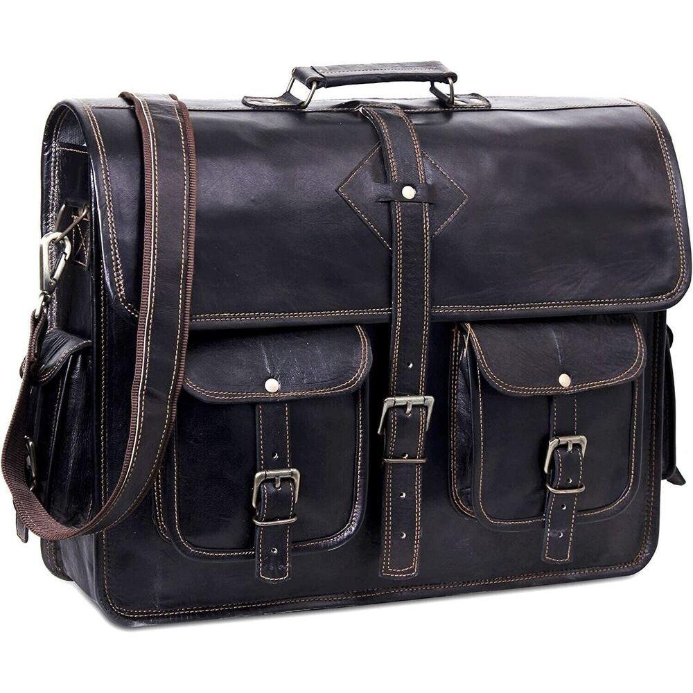 Men's Genuine Vintage Leather Messenger Shoulder Laptop Bag Briefcase Black