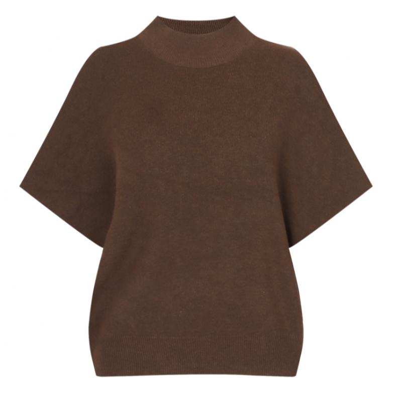 Shop   Women S Mock Neck verSatile Plain Short Sleeve Knit Beige Bom Wkn260045