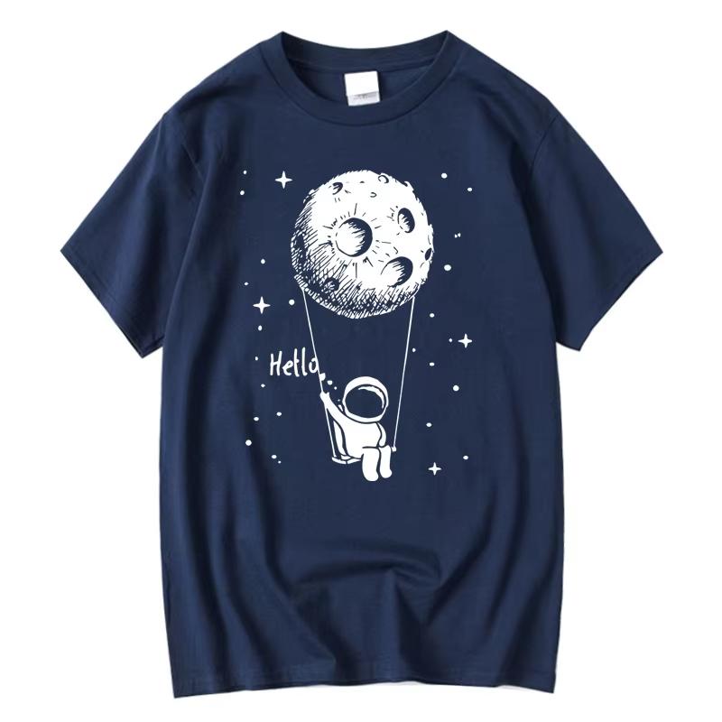 Summer Men T-shirt High Quality Cotton Blend Funny Spaceman Design Printing Short Sleeve Cool Loose Tshirt Male Tops