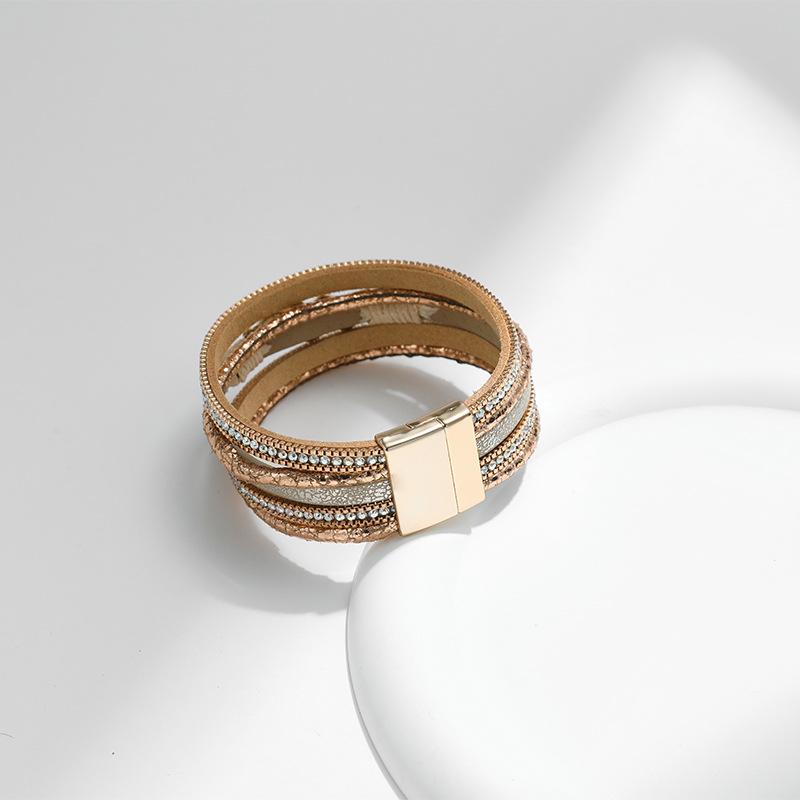 Bohem Kalp Aksesuarları Çok Katmanlı Deri Kadın Bilekliği Klasik Mıknatıslı Tokalı Bilezik