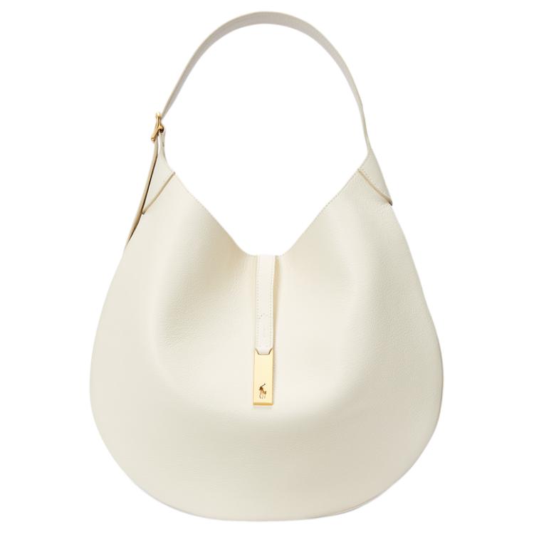 Polo Ralph Lauren Polo ID Brand Logo Adjustable Shoulder Strap Handheld Leather Tote Bag Large Women Tote Bag Ivory WAPOBAG02V20104100