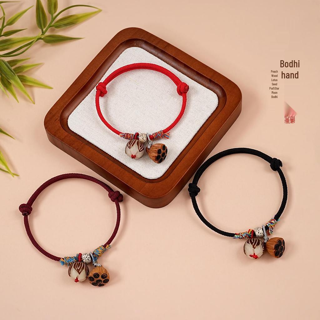 Peach Wood Red Rope Bracelet - Unisex Protective Benmingnian Handwoven Ethnic Style