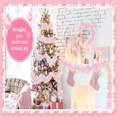 2M Pink Tinsel Garland Shiny Metallic Glitter Party Decoration For Christmas Valentine Wedding Birthday Holiday Home Decor