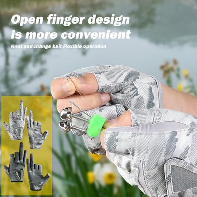 1 Pair Fishing Gloves for Men Summer Fishing Road Sub Sunscreen and Anti Slip Ice Silk Breathable Thin Three Finger Cut Gloves