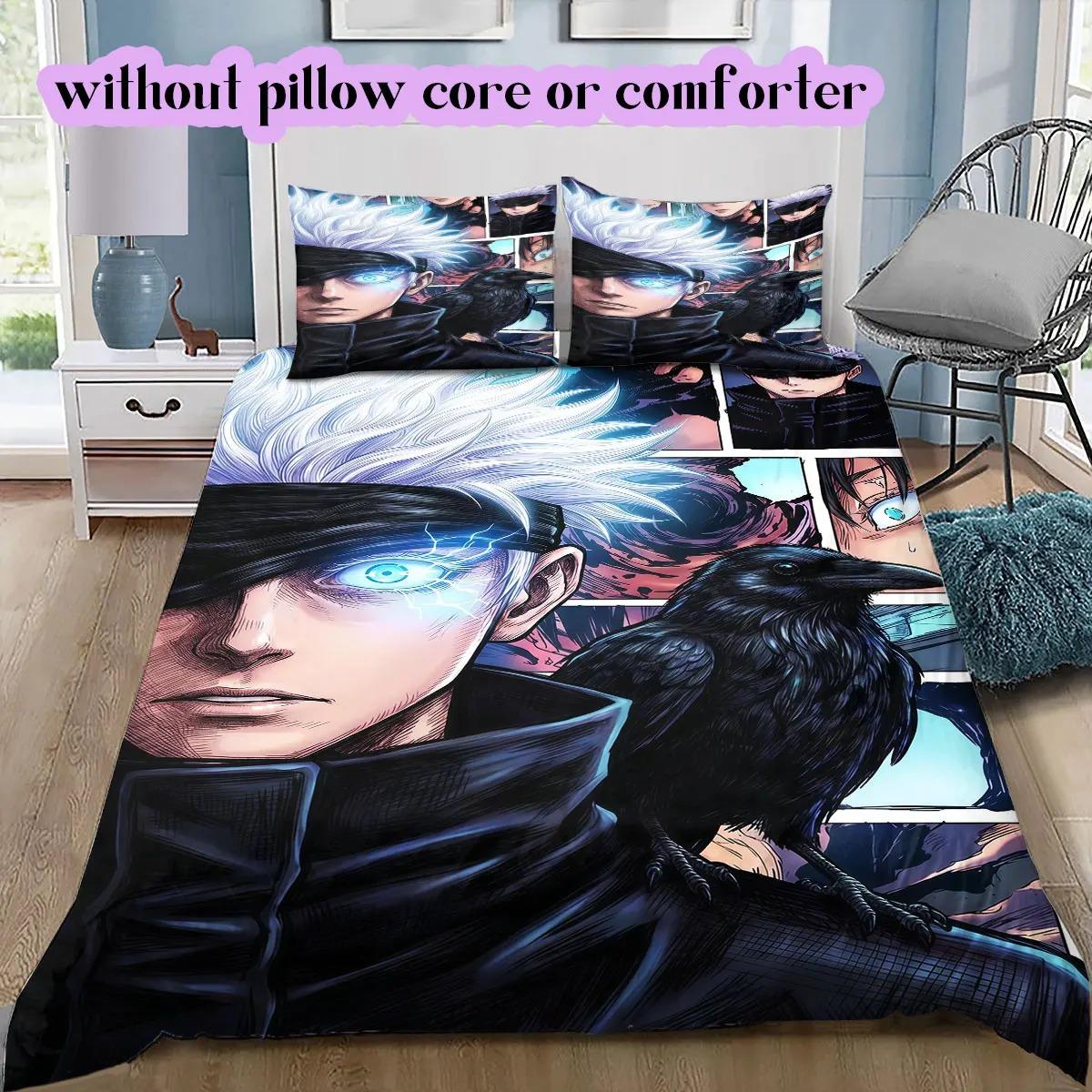 Housse de couette taie d'oreiller Anime Manga Japonais Jujutsu Kaisen, Ensemble de literie doux pour chambre d'adulte enfant, chambre d'étudiant Décoration de maison Confort 135x200cm (3pcs)