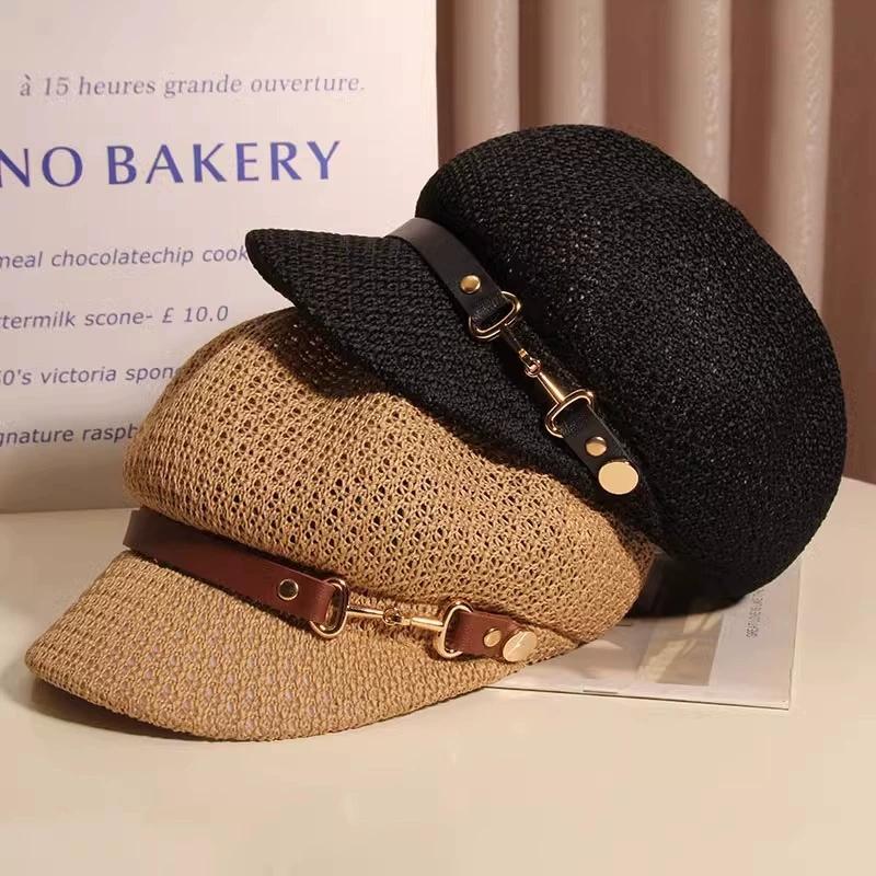 New Style Hollow Breathable Octagonal Hat For Women Spring  Summer  Sun Protection Peaked Cap Korean Versatile Painter Beret Hat