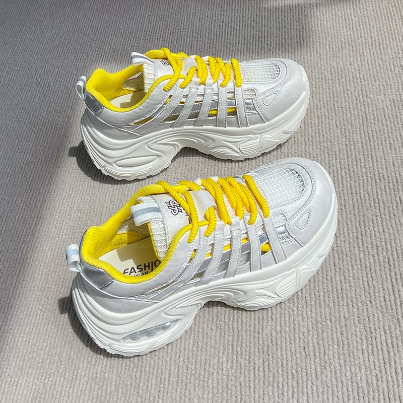 Spring Summer 2025 New Style Women's Casual Sneakers Vintage Thick Bottom Breathable Mesh Shoes Increased Height