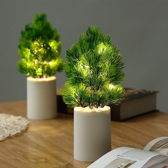 Night Light Pine Cypress Tree Simulation Lamp Battery Operated Desk Night Light for Bedroom Home Decoration Energy Saving Green Plant Gifts