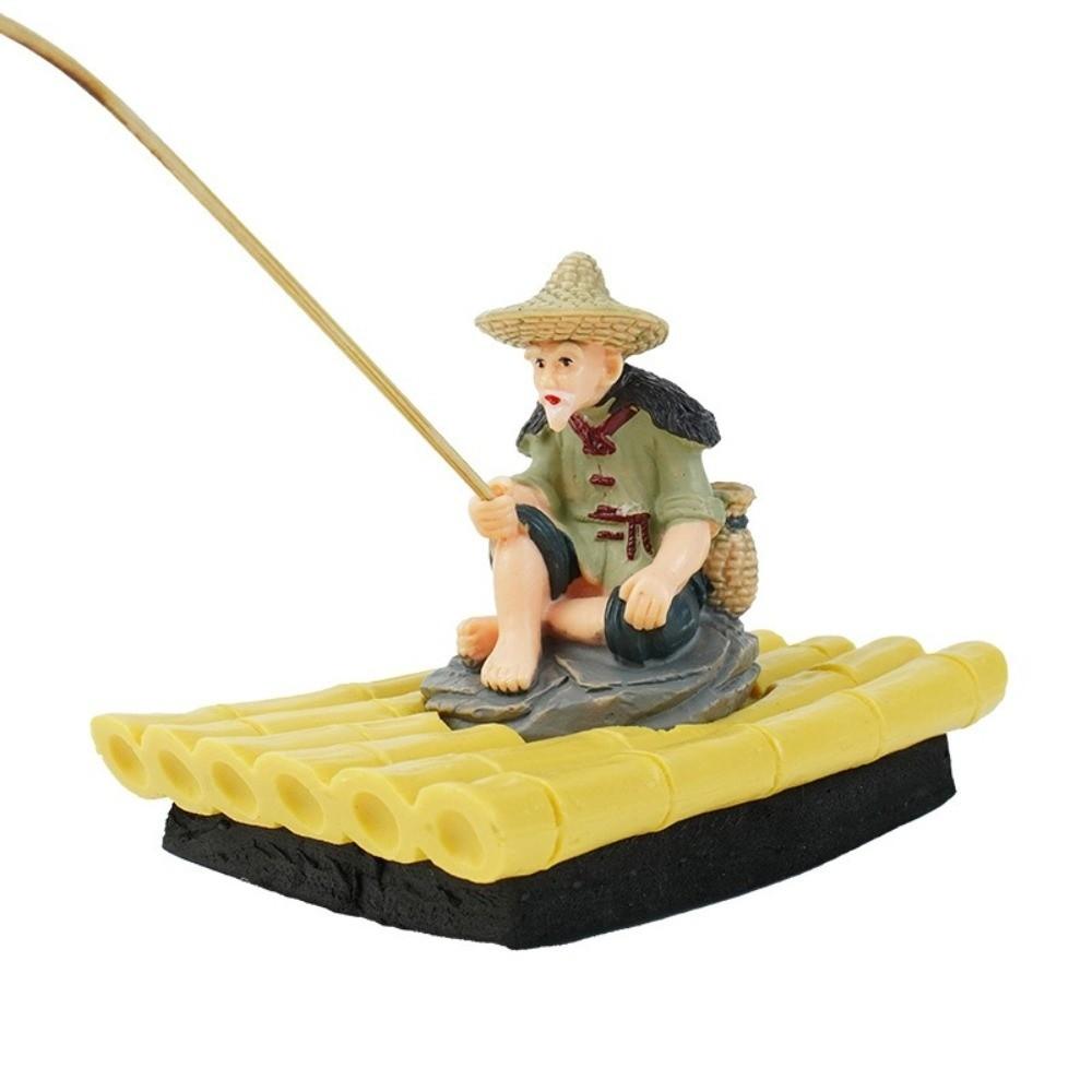Realistic Fisherman Figurine Auto-Floating Fish Tank Decorations Landscaping Crafts  Office