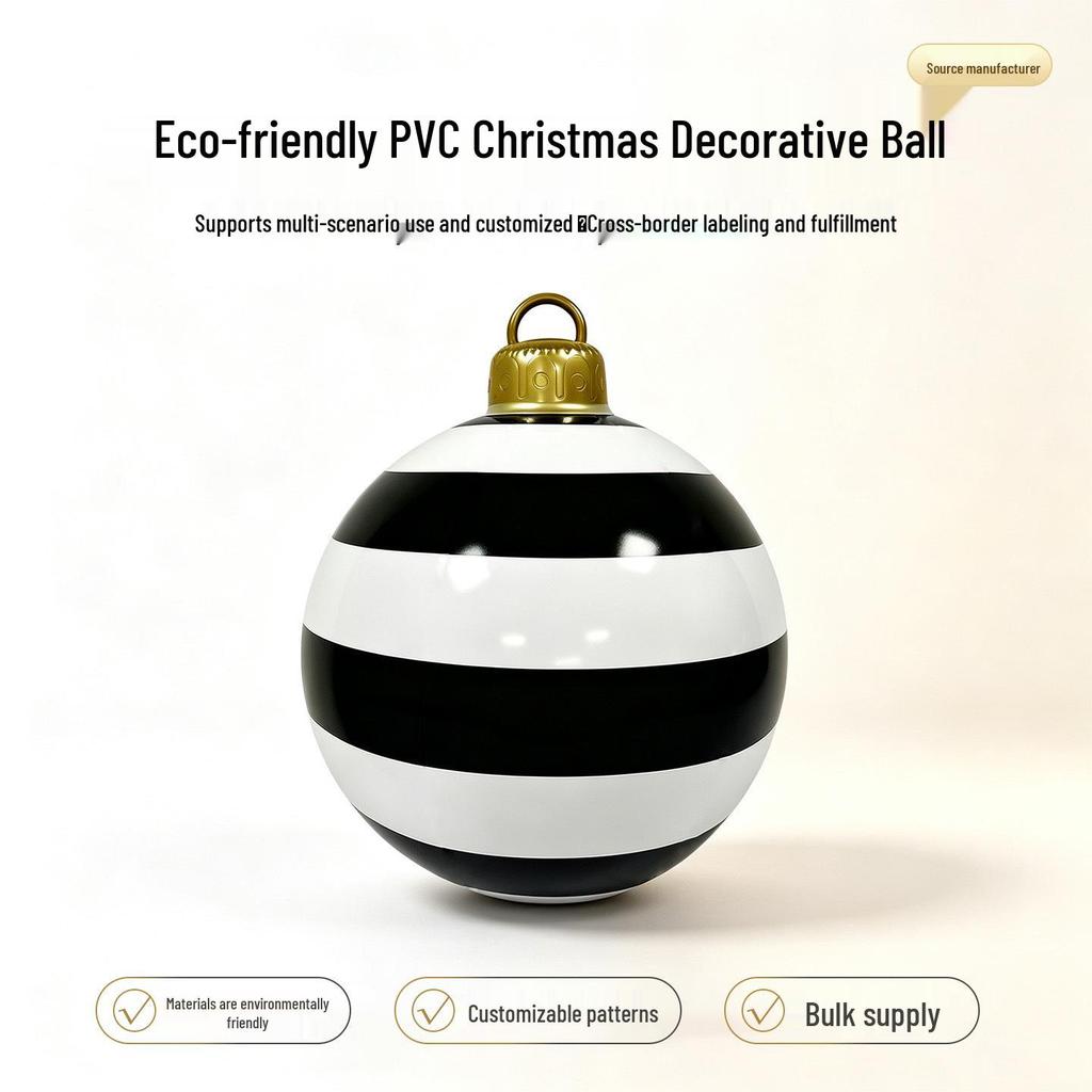 PVC Inflatable Striped Meteor Snowflake Christmas Ball Ornament for Outdoor Parties