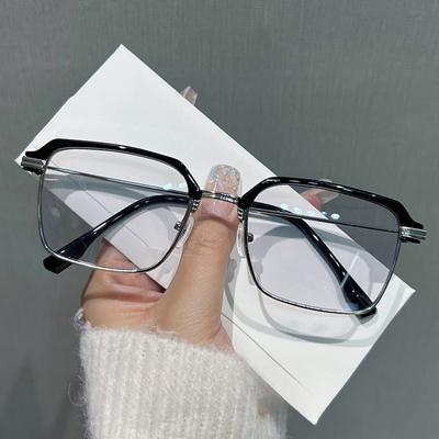 Handsome Color-changing Myopia Glasses for Men with Square Frames, Anti-blue Light and Anti-fatigue Professional Glasses, Flat Glasses