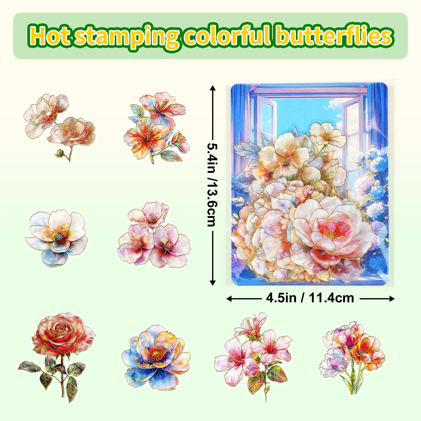 

30 Retro PET Laser 3D Floral Stickers: Iridescent, Waterproof Decoration for Journals (30 Sheets)