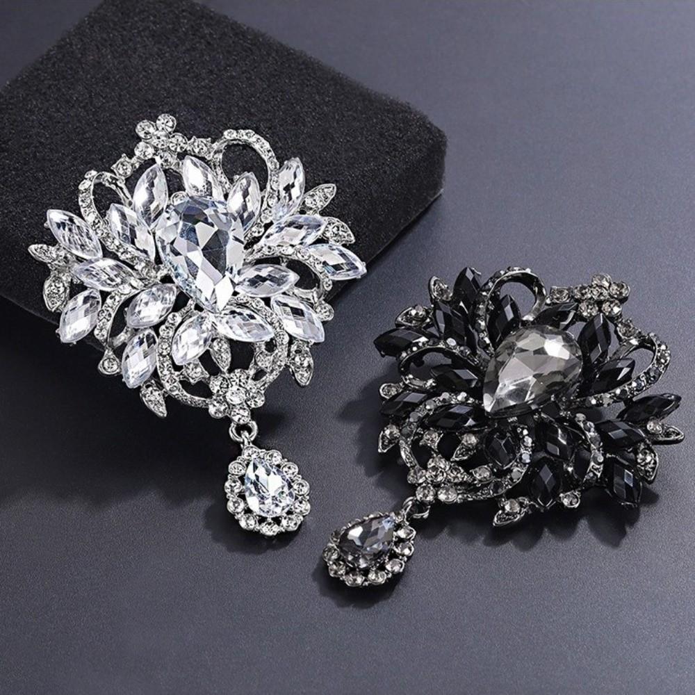 Large Crystal Rhinestone Brooch Water-drop Dangle Brooch Elegant Crystal Brooch Evening Gown