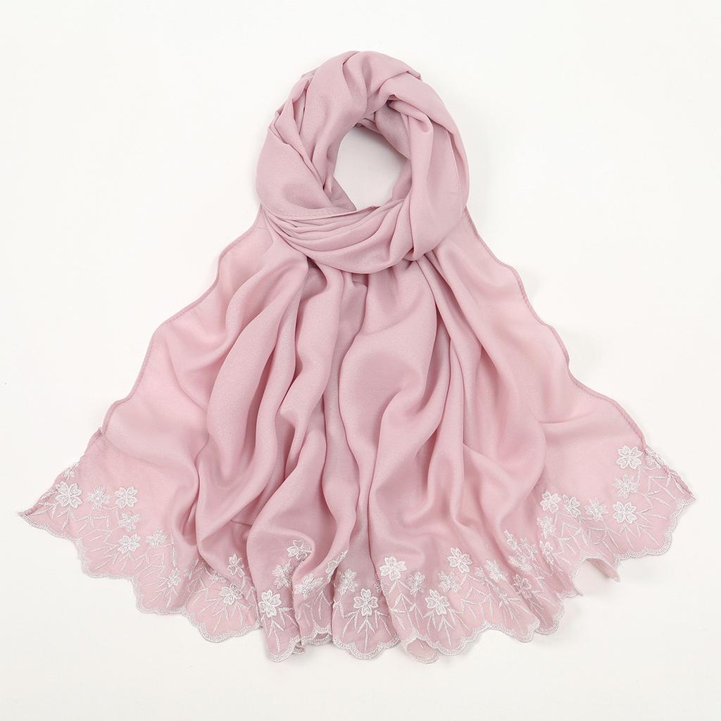Women Scarf Pearl Embroidery Chiffon Fabric New Style Fashion Soft Middle East Long Scarf Multi Color Scarf