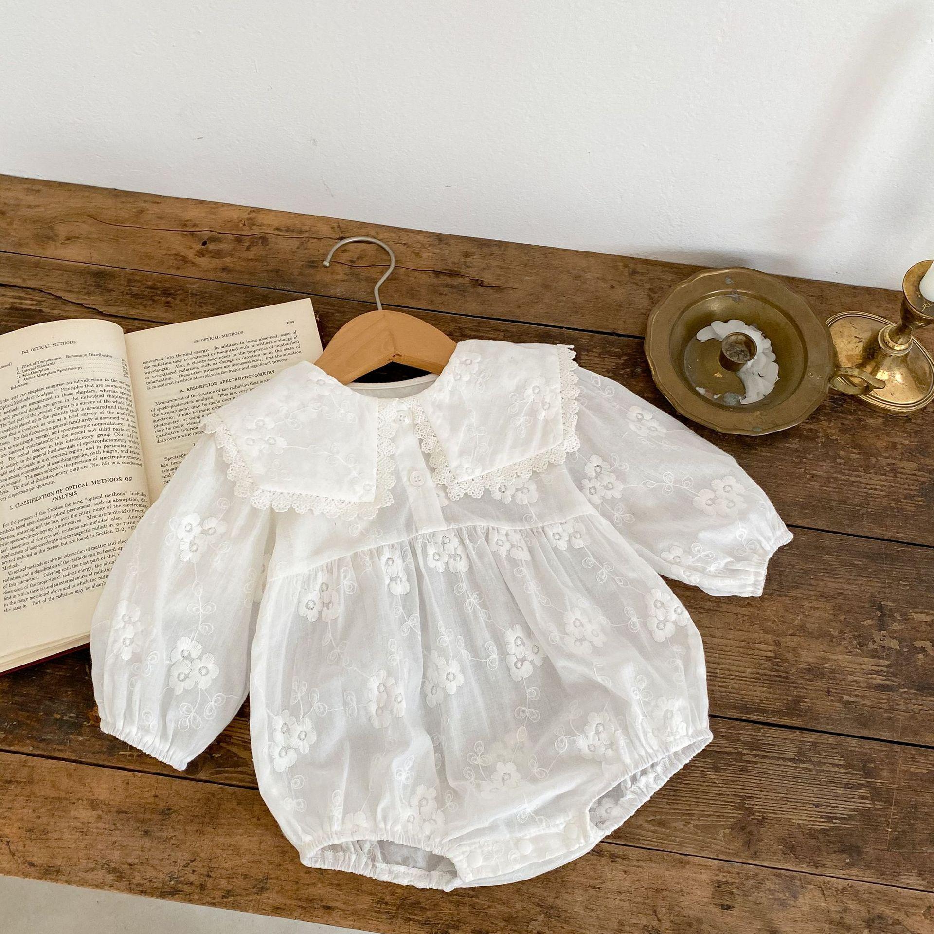Baby Girl Spring Autumn Thin Long Sleeve Embroidered Bodysuit Pure Infant Romper Crawling Suit 66 белый