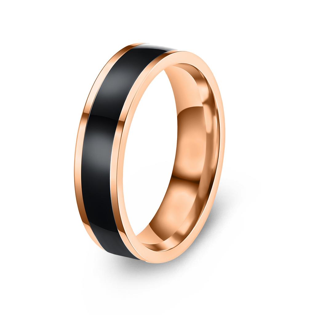 Simple Black And White Plated Titanium Steel Couple Rings 6mm Drip Oil Design
