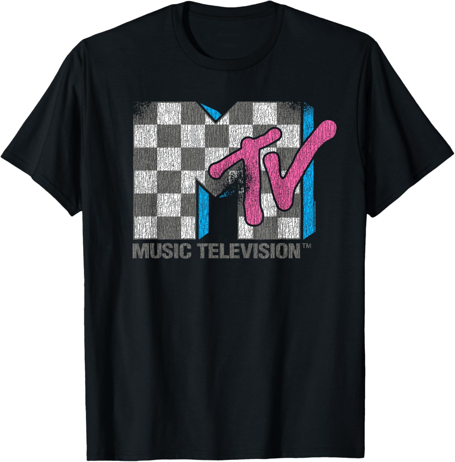 MTV Distressed Vintage Checkerboard Logo Music Television T-Shirt S разноцветный