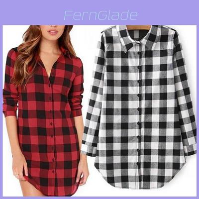 Women Fashion Button Down Checks Flannel Casual Lapel Long Shirt Tops Blouse In Vibrant Plaid Prints