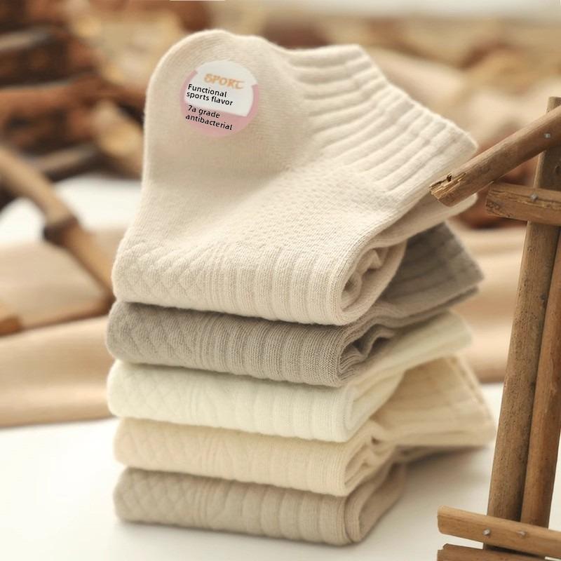 5 Pairs of Female Spring and Summer Pure Color Sports Deodorant Sweat Breathable Boat Socks