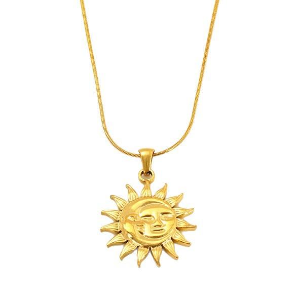 Retro Stainless Steel Tarot Sun Square Necklace Women'S High-End Titanium Steel Jewelry