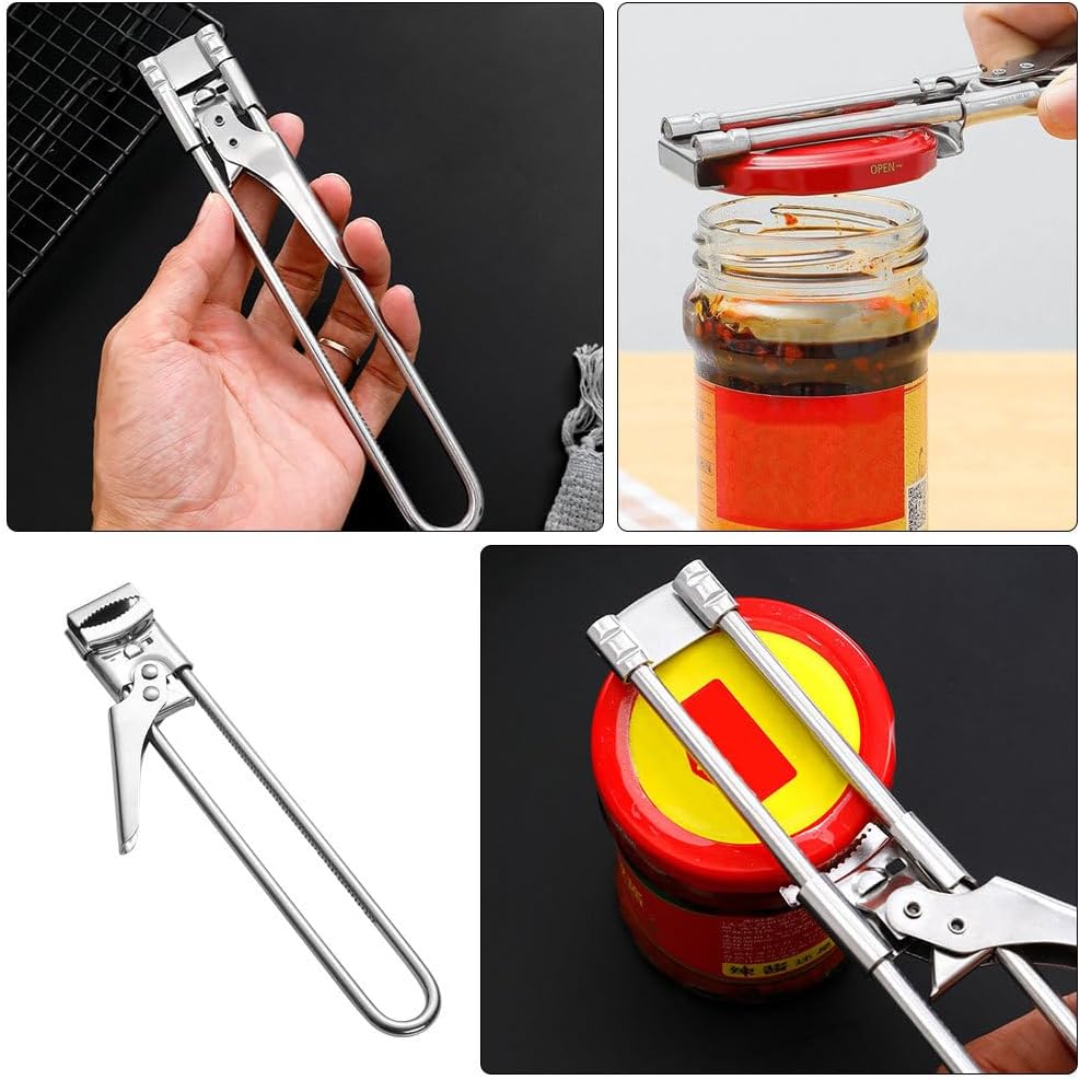 Gatuida Stainless Steel Adjustable Can Opener Multifunctional Bottle Jar Opener Portable Lid for Kitchen Use Easy to Clean for Various Cap