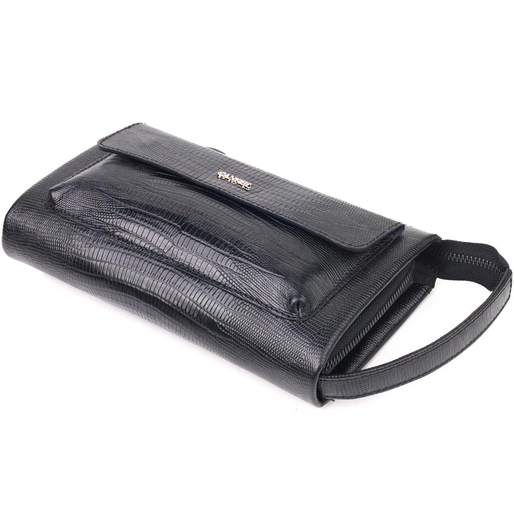 Stylische Clutch für Herren aus echtem Strukturleder mit Reptilprägung CANPELLINI 21563 Schwarz