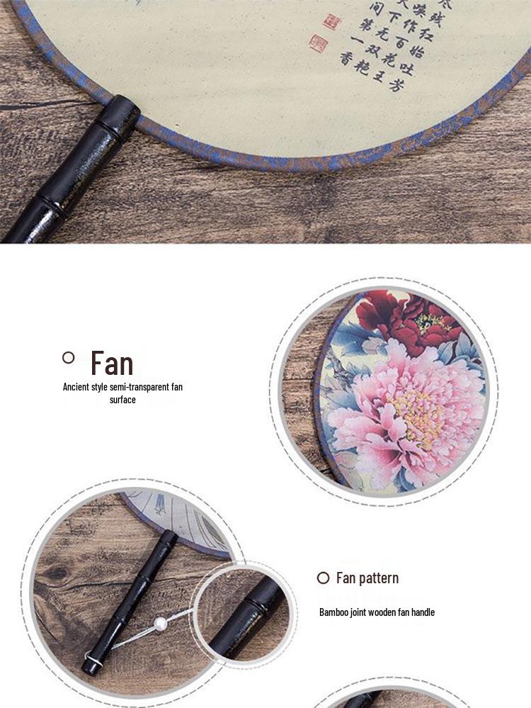 Ancient-Style Semi-Transparent Silk Round Dance Fan for Women's Hanfu