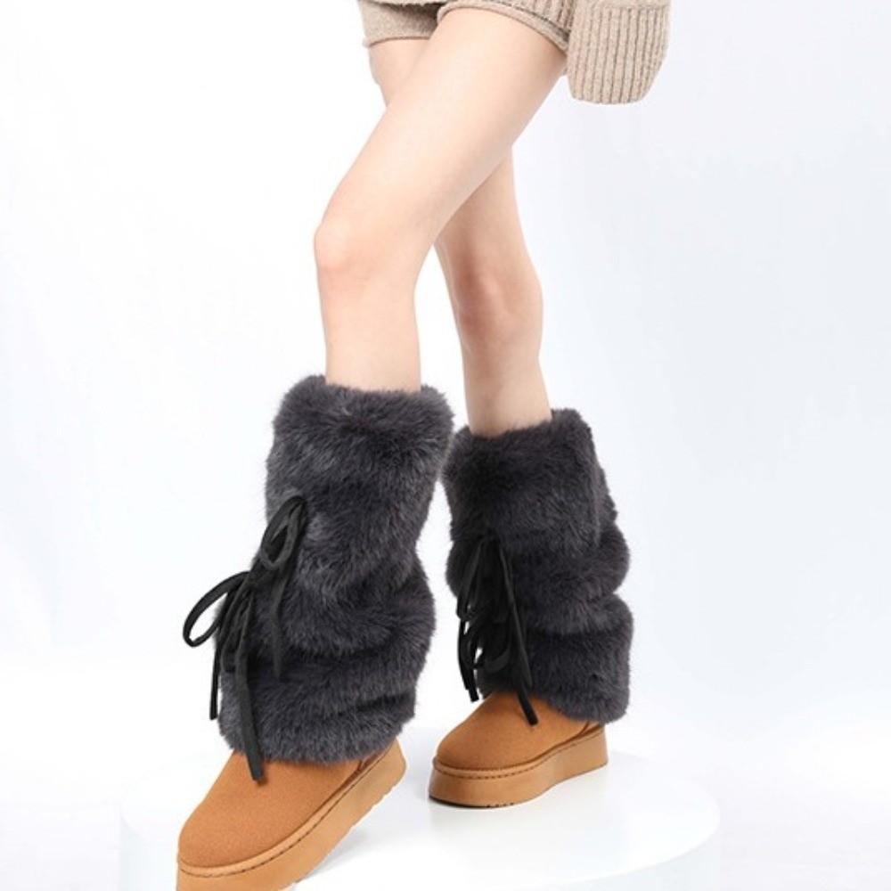 Fashion Faux Fur Furry Leg Warmers Japanese Style Y2K Lolita Boots Cover Sweet Solid Color Knee High Girls Socks Women