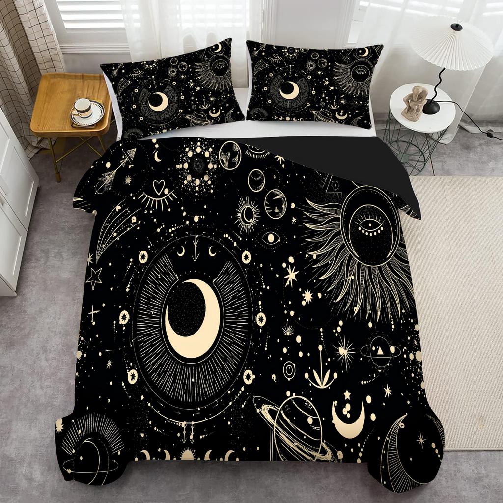Moon Stars 3D Printed Bedding Cover Pillowcase Elegant Night Sky Star Moon Theme Style Duvet Cover For Teens Adults Quilt Cover