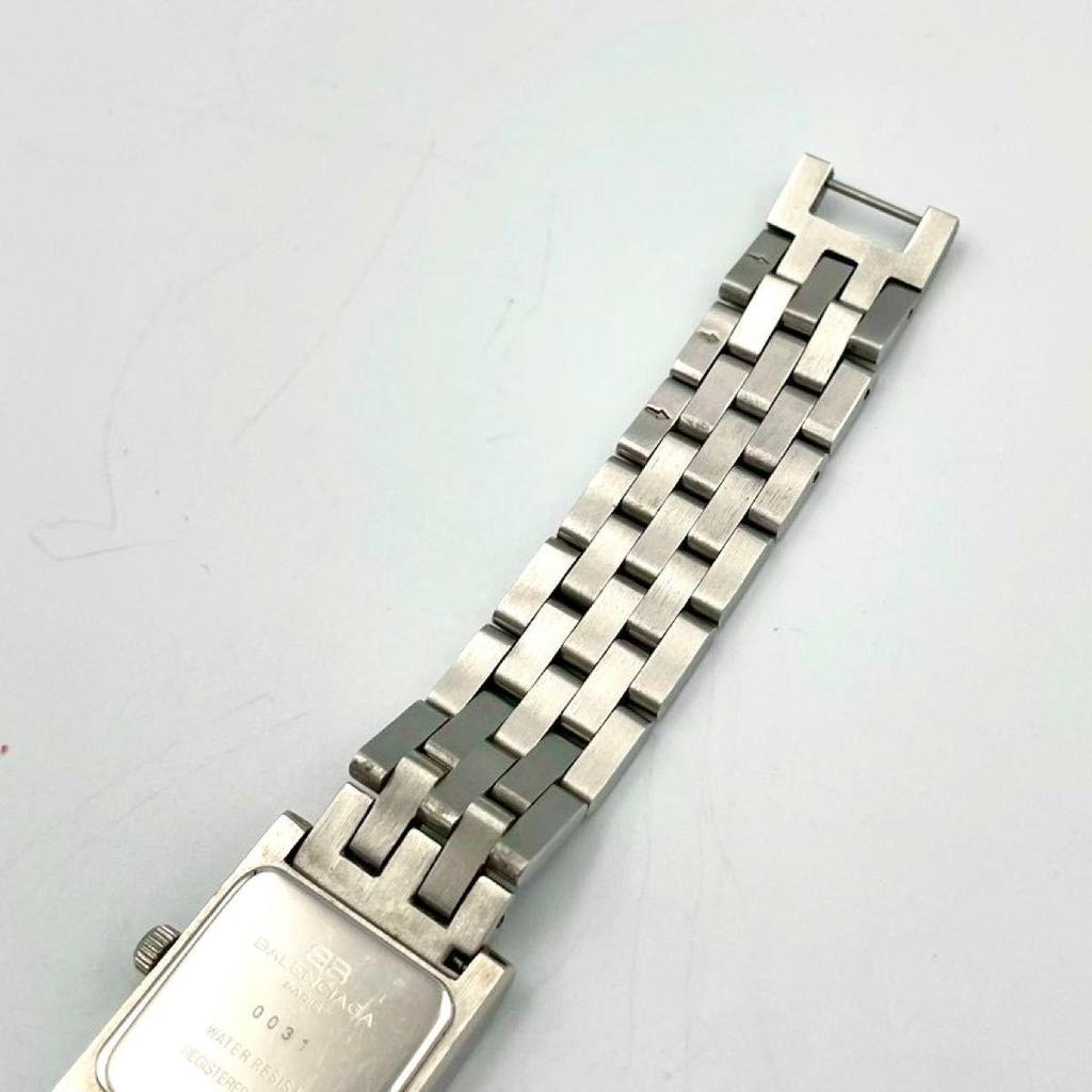 Used 984 New Battery BALENCIAGA Balenciaga Watch Square Quartz Ivory Stainless Steel Silver Ladies