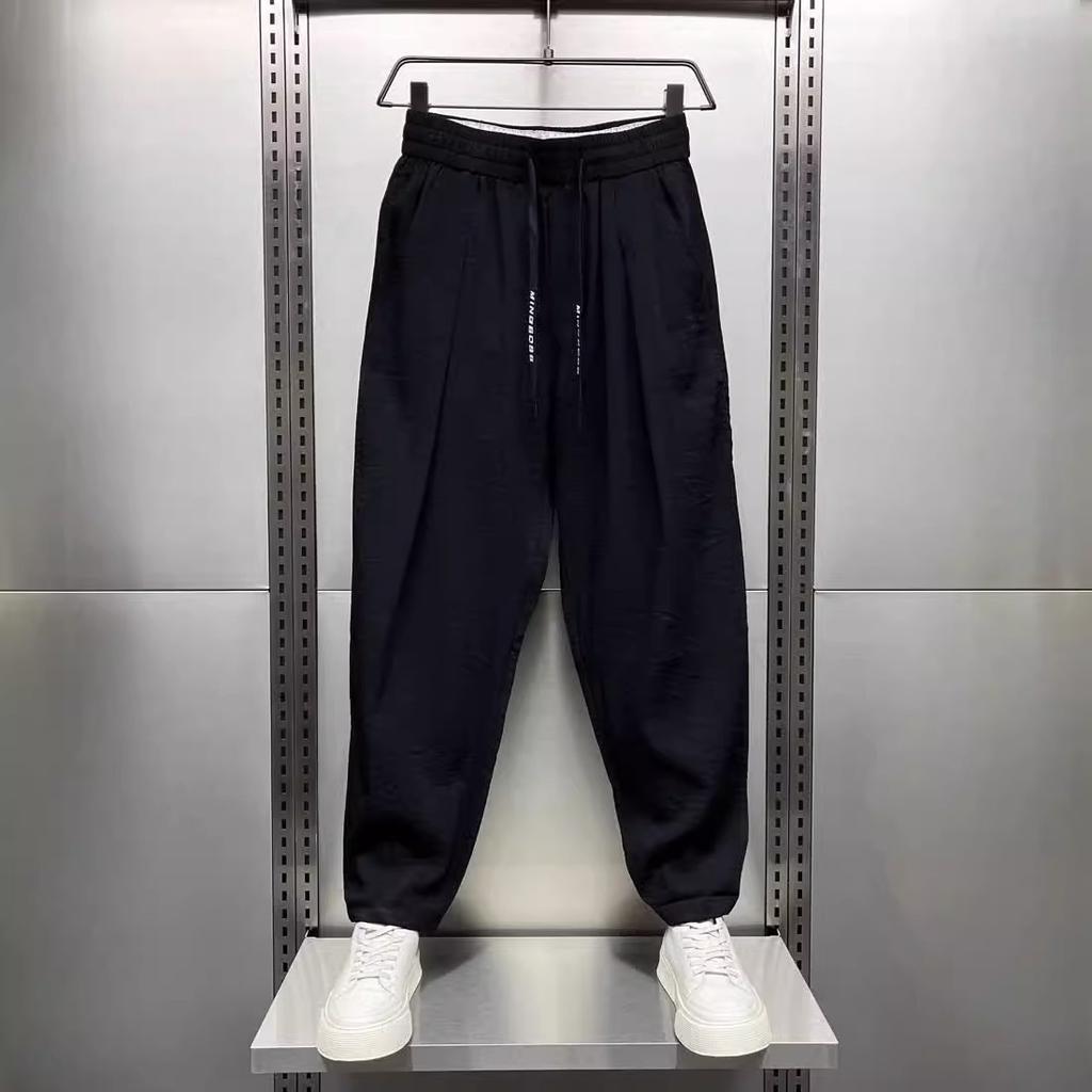 Ice Silk Men's Casual Pants Summer New Style Loose Straight Tube Quick Dry Air Conditioning Sports Nine Points Thin