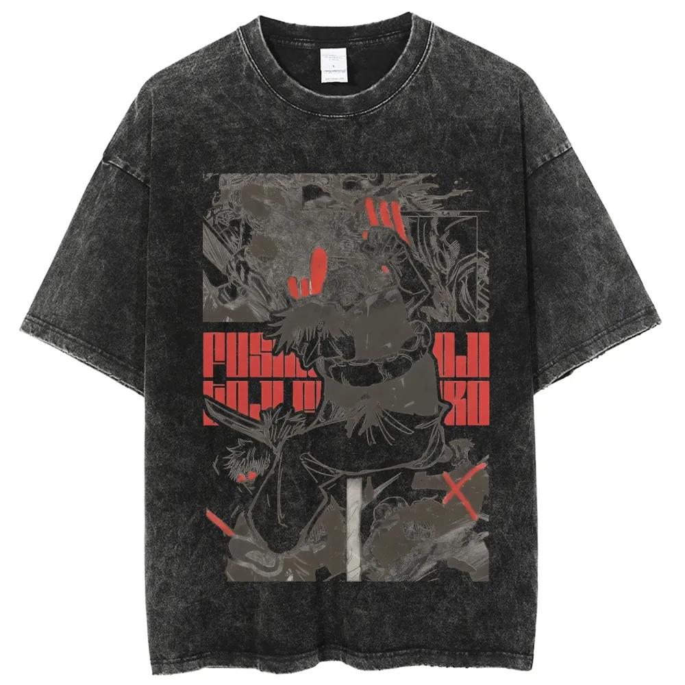 

Toji Fushiguro Red Glitch Tshirt Jujutsu Kaisen Tee Vintage Washed Oversized Retro Anime Harajuku Men Streetwear Graphic Clothe M