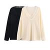 European and American Women's Clothing, Versatile Daily Lace Splicing V-neck Long-sleeved Knitted Sweater 5755125