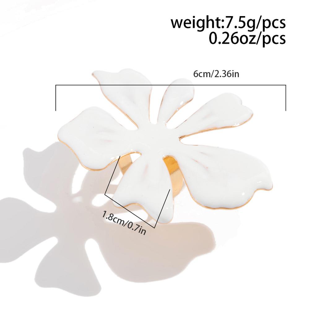 Summer Cavation Oil Dripping White Pearl Flower Ring Exaggerated Jewelry Gift Geometric Adjustable Metallic Starfish Rings for Women