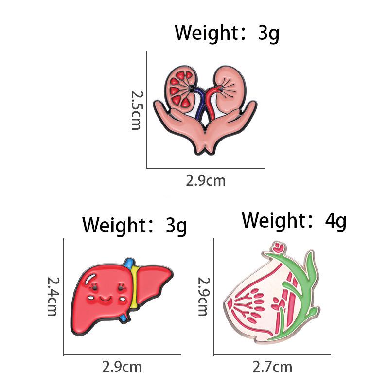Cartoon Organ Brooch: Cherish the Body Souvenir Metal Badge