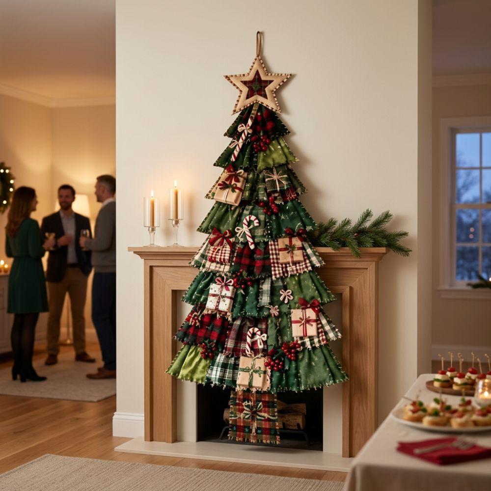 Albero di Natale Patchwork Fatto a Mano da Appendere alla Porta Kit Artigianale Patchwork di Natale Fai da Te Regalo di Natale