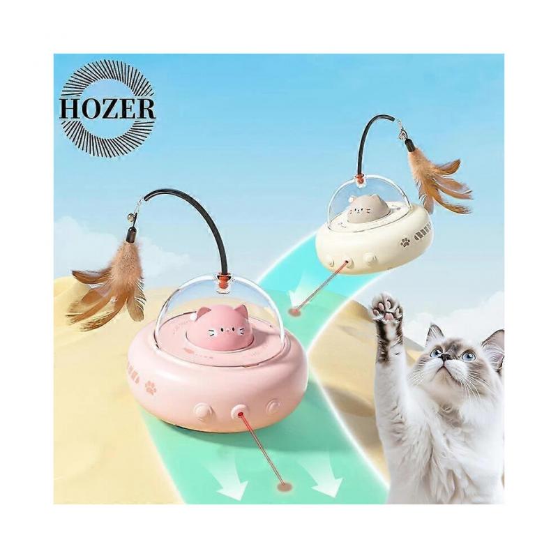 Neues Smart Teaser Katzen Spielzeug Elektrischer UFO Katzen Teaser Stock mit Glocke Training Haustier Spielzeug Austauschbare Feder Interaktives Katzen Zubehör