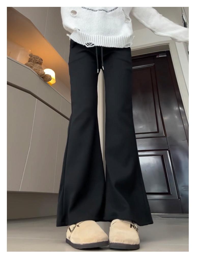 Douyin Women’s Winter Fleece-Lined Micro Flare Sweatpants - 2024 High Waist Slimming Wide Leg Horseshoe Pants