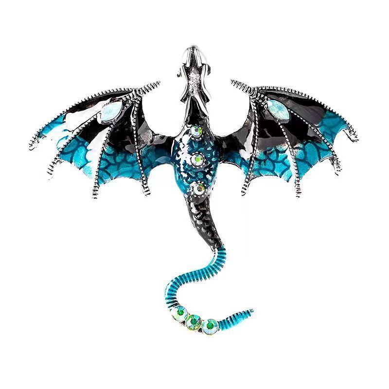 Retro Oil Dripping Flying Dragon Brooch Rhinestone Inlaid Enamel Brooches Pin