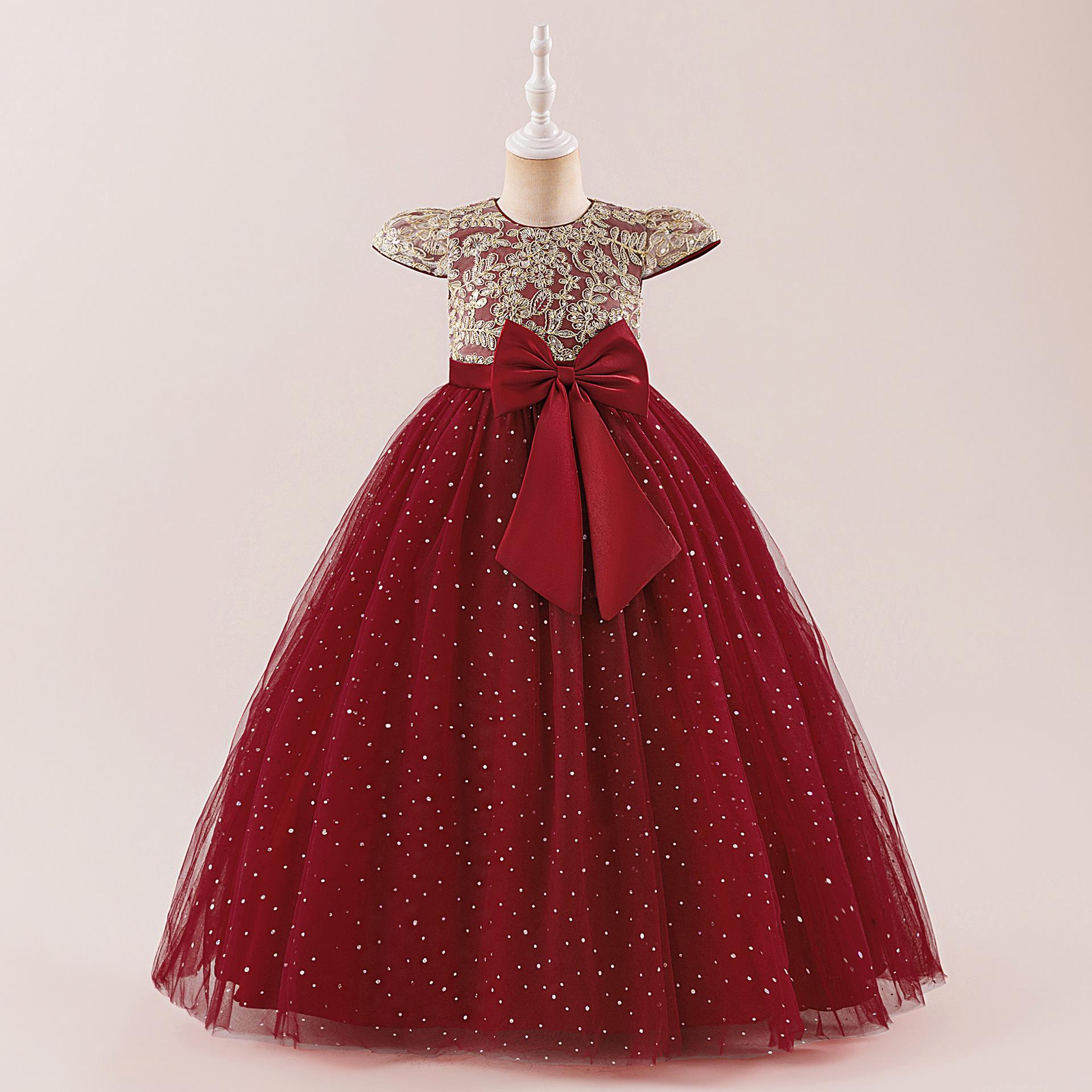 

Европейское и американское платье принцессы для девочки с пышными рукавами и пайетками, для девочки-цветочницы - длиной до пола 160cm/11Y