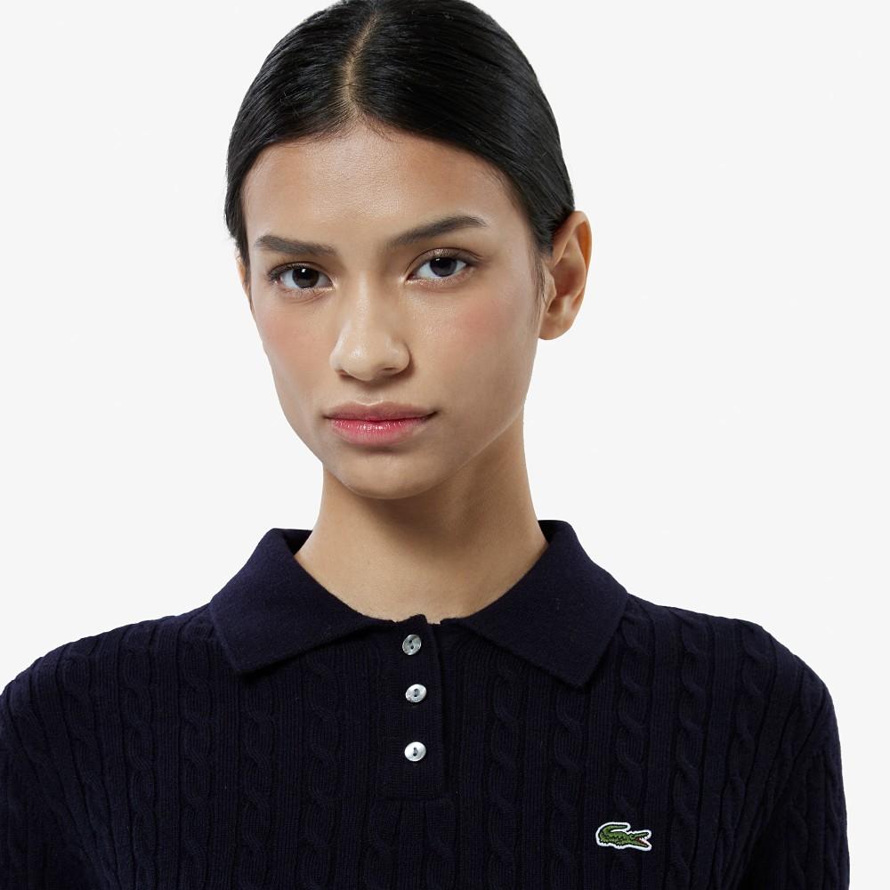[lacoste] Women's Cable Long-Sleeve Polo Sweater AF207E-55NHDE