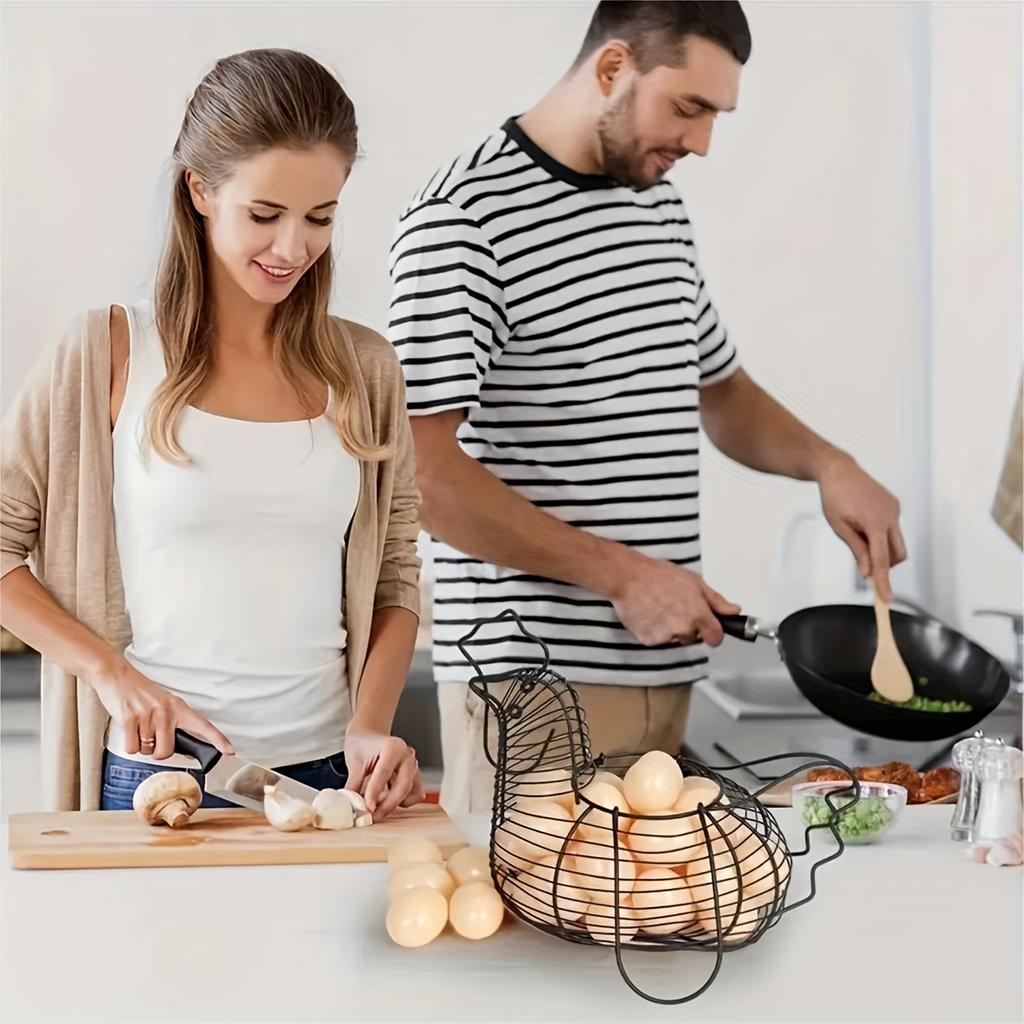 1 buc coș de ouă modern din fontă în formă de pui, recipient portabil anti-șoc pentru depozitarea ouălor, pentru blatul de bucătărie, dulapul și frigider