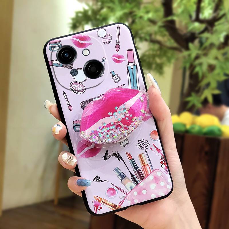 protective Rotatable stand Phone Case For Tecno POP9 4G/Spark GO 1/KL4 Waterproof TPU Skin feel silicone Glitter Durable