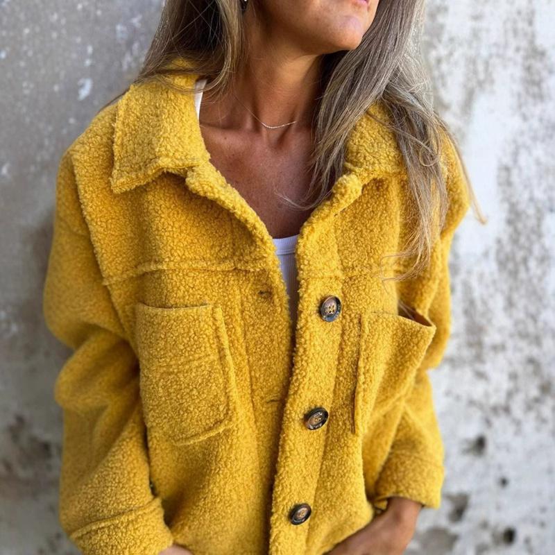 Women Autumn Winter Solid Color Lapel Lamb Wool Jacket Casual Coat